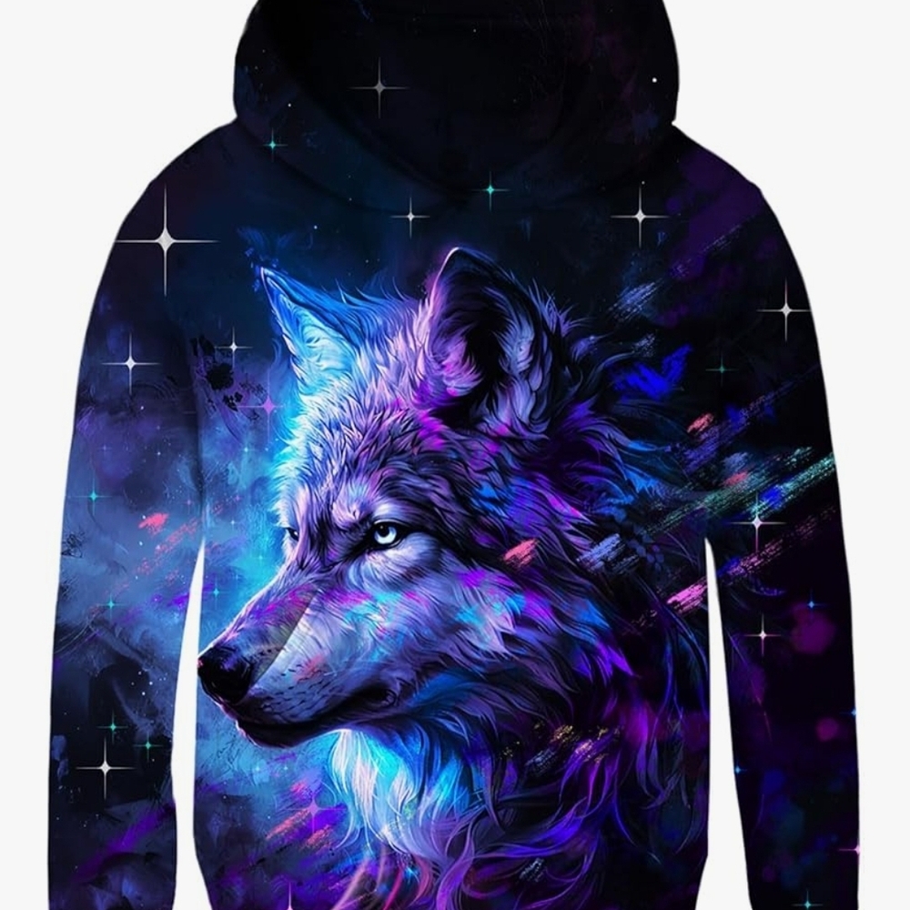 Kids Blue and Purple Wolf Hoodie